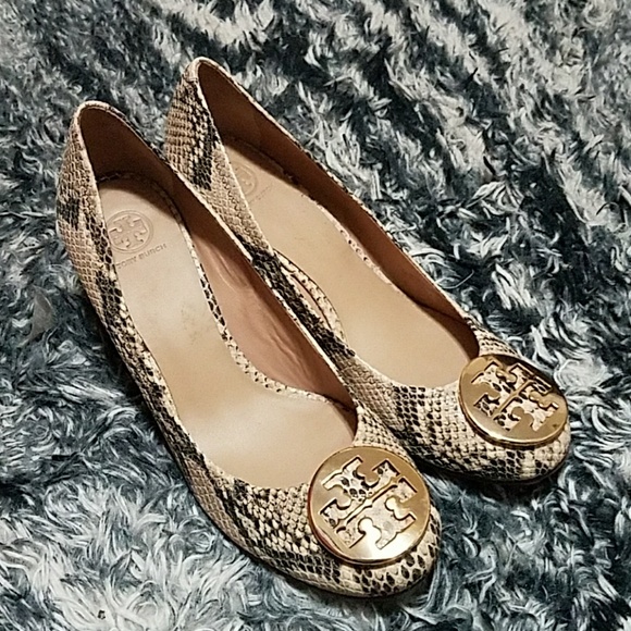 Tory Burch Shoes - Tory Burch Snakeskin Ballet Flats - Gold and Tan